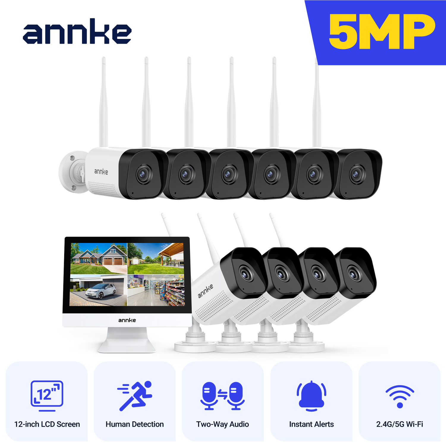Home Security Outdoor Camera System - ANNKE 5MP Wireless Security Cameras Kit