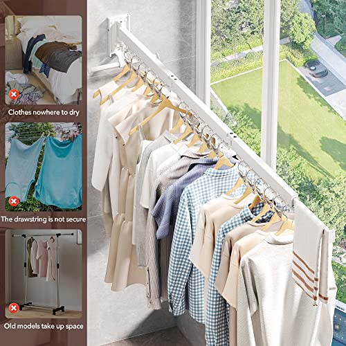 Home Security Features - White Retractable Tri-Fold Wall-Mounted Laundry Drying