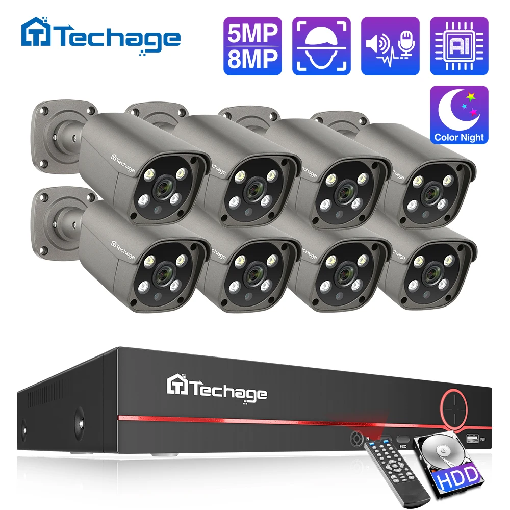 Home Security Outdoor Camera System - Techage 8CH 5MP 8MP Security Camera