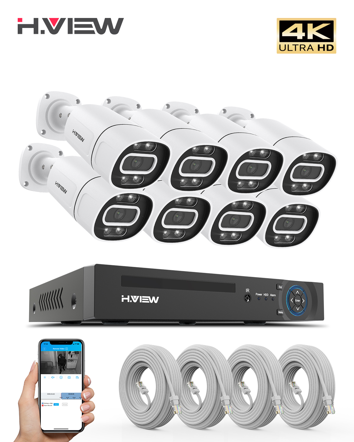 Home Security Outdoor Camera System - H.View 4K 5Mp 8Mp poe Cctv