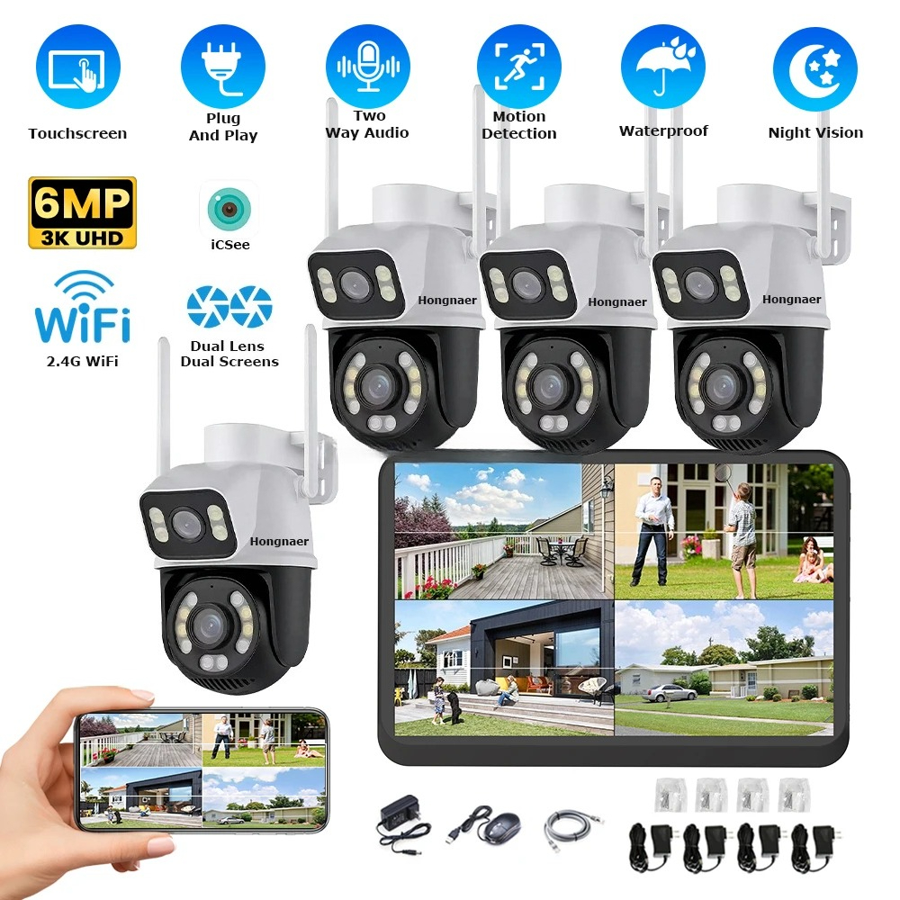 Home Security And Camera Systems - Hongnaer 6MP 4CH Dual Lens Home