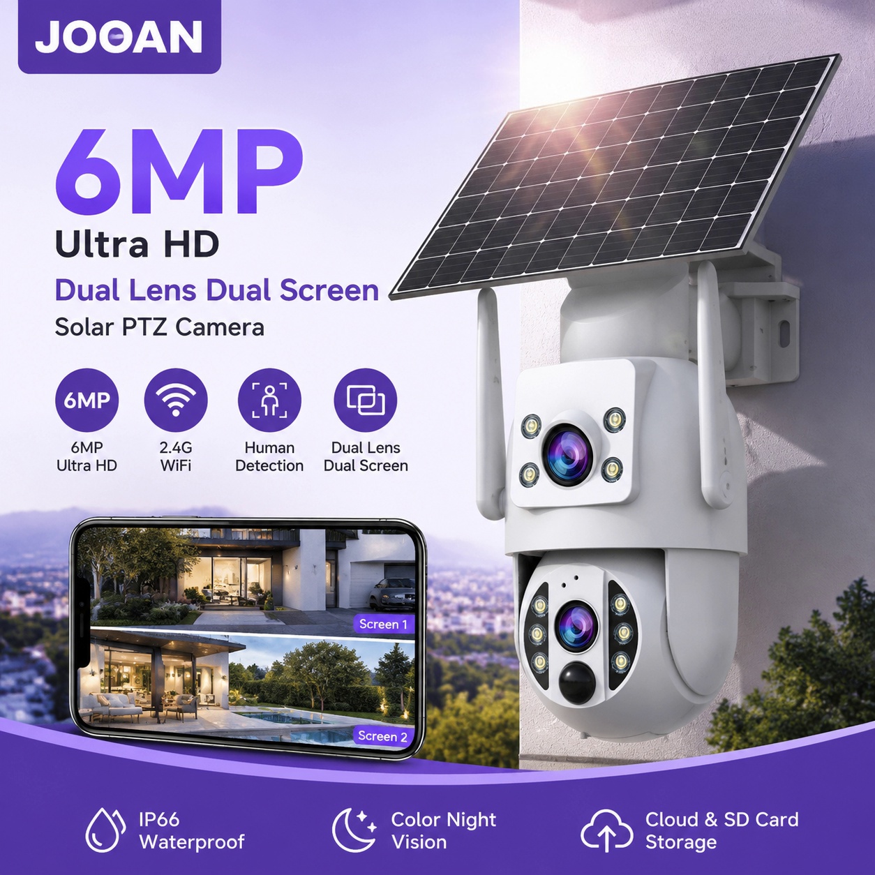 Home Security Outdoor Camera System - JOOAN 6MP Outdoor Solar Wifi Camera