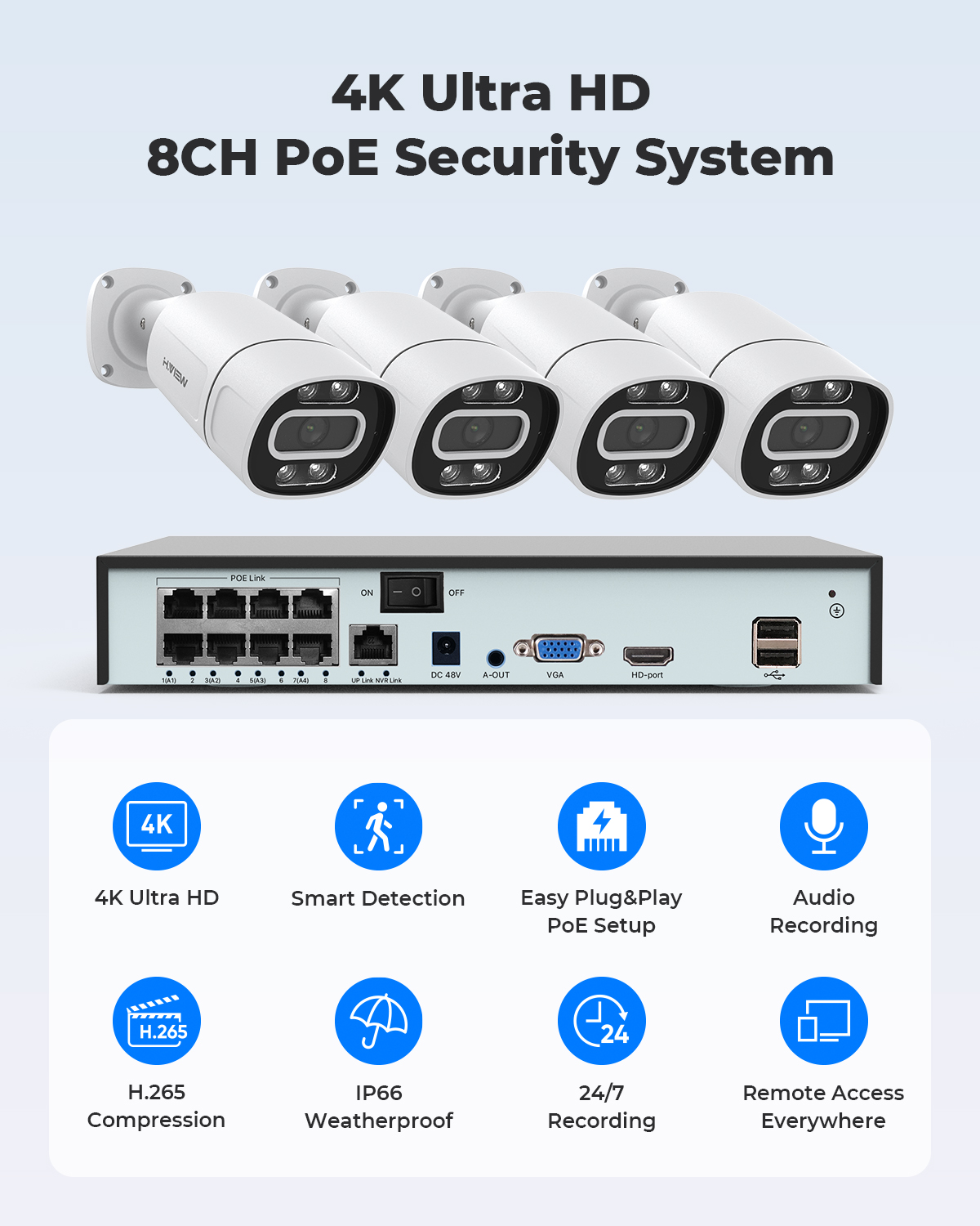 H.View 4K 5Mp 8Mp poe Cctv Sec - Home Security Outdoor Camera System incelemesi ve fiyatı