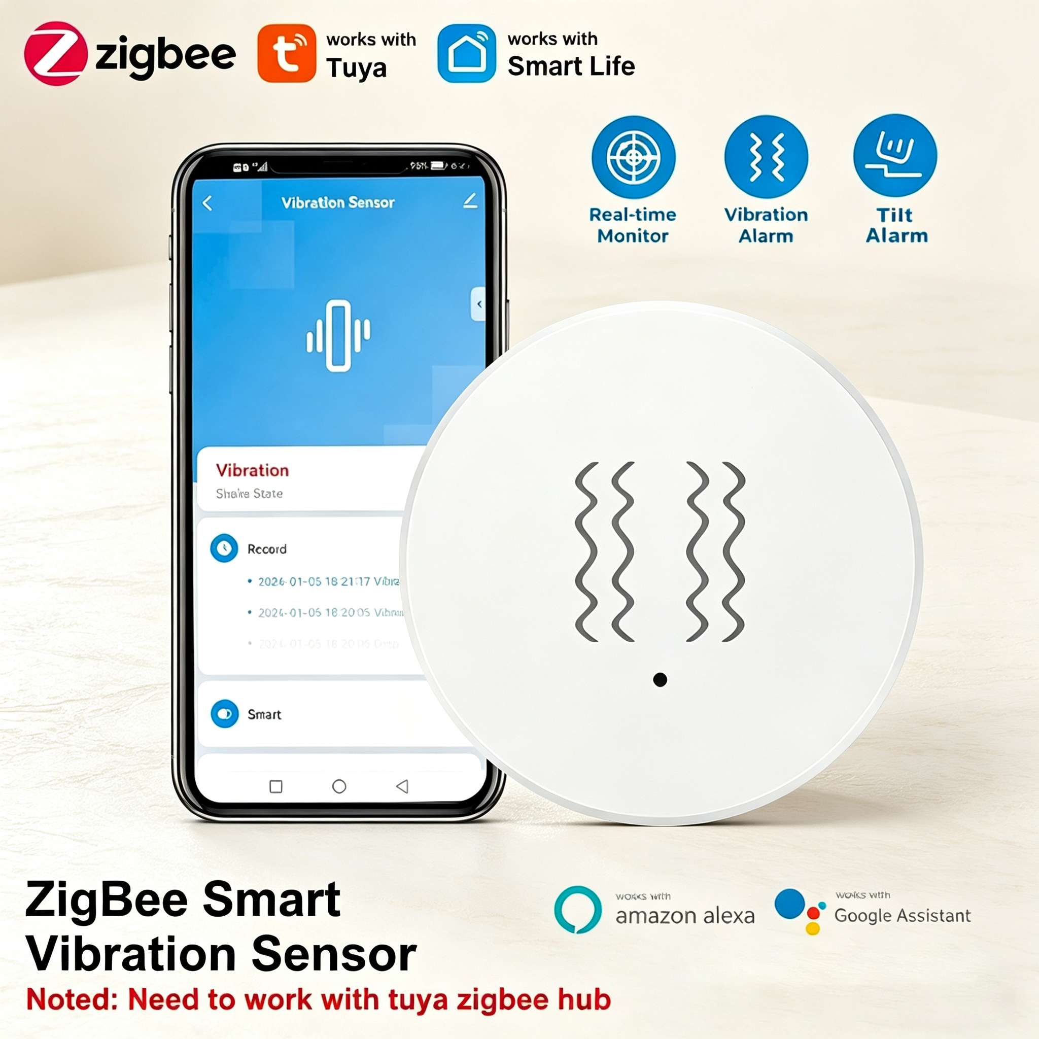 Tuya ZigBee Smart Vibration &  - Home Security Services incelemesi ve fiyatı